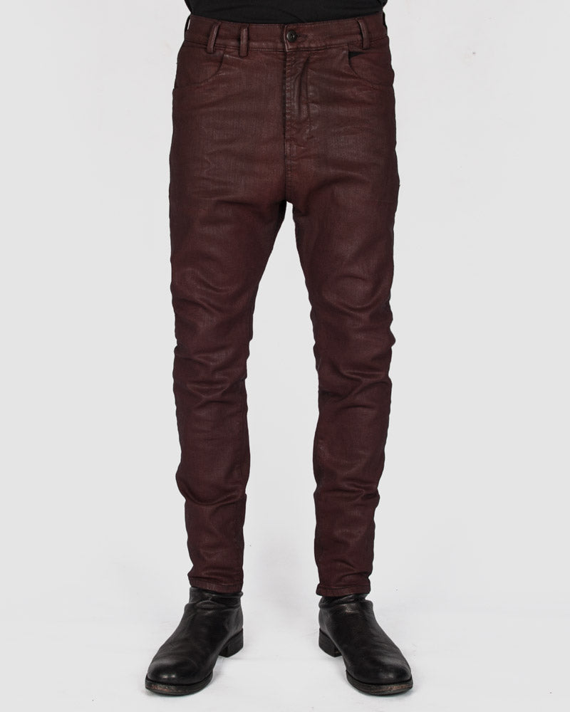 Red new arrivals waxed jeans