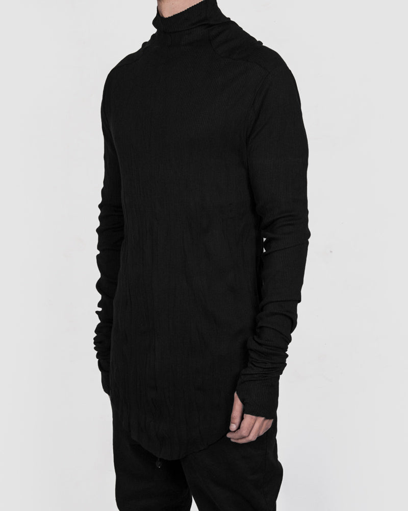 Army of me - Cotton rib high collar jersey crinkled black - Stilett.com