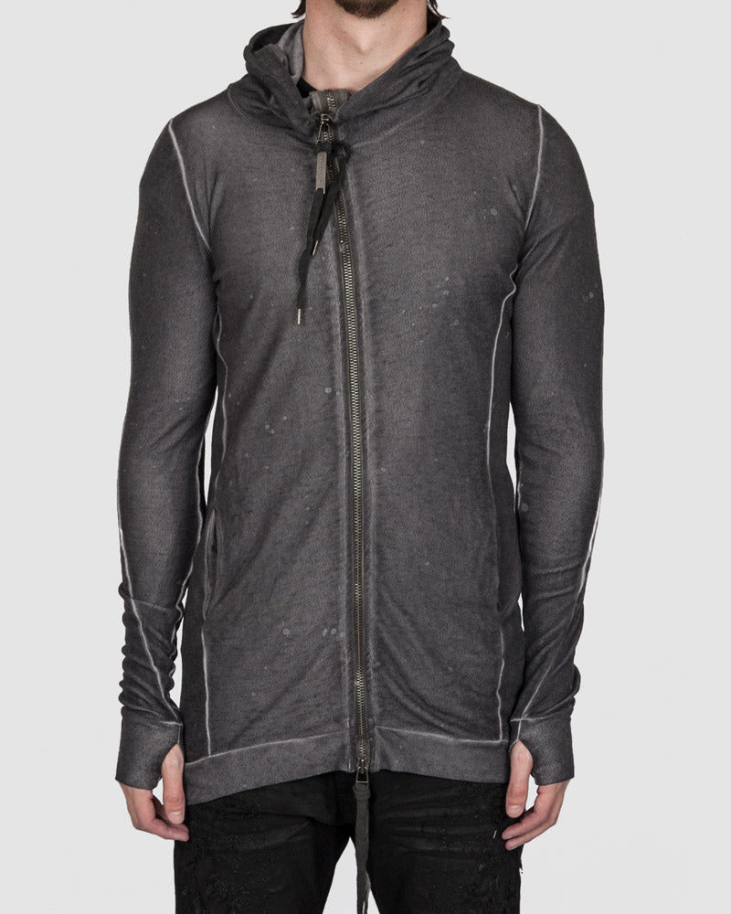 Army of me - Linen tencel zip up hooded sweatshirt anthracite - Stilett.com