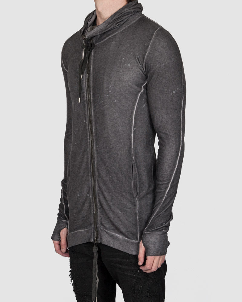 Army of me - Linen tencel zip up hooded sweatshirt anthracite - Stilett.com