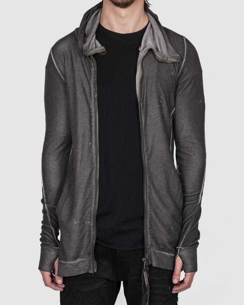 Army of me - Linen tencel zip up hooded sweatshirt anthracite - Stilett.com
