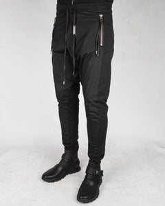 Contrasting woven jersey trousers black