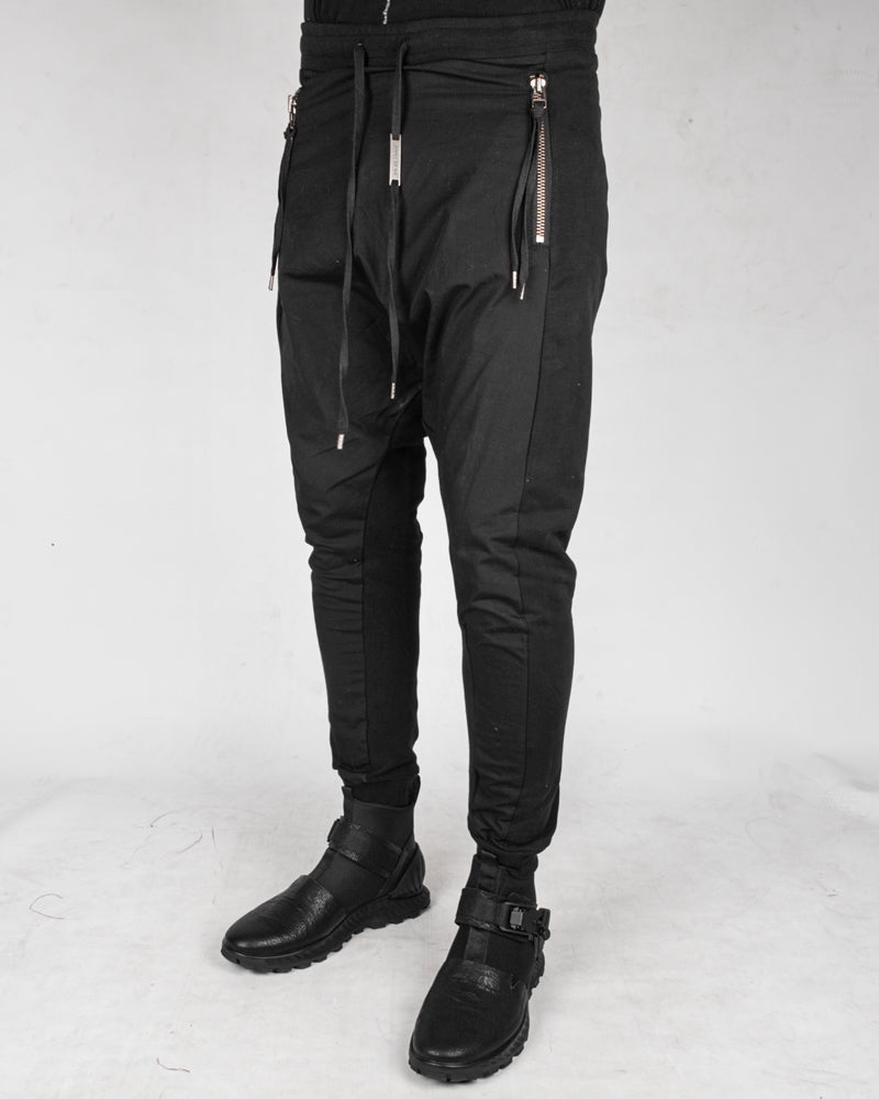 Contrasting woven jersey trousers black