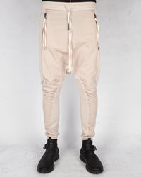 Contrasting woven jersey trousers sand