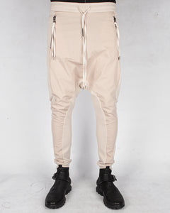 Contrasting woven jersey trousers sand