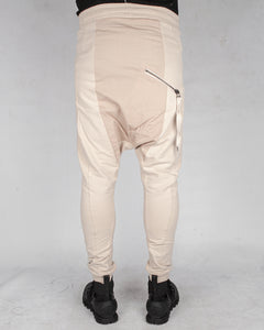 Contrasting woven jersey trousers sand
