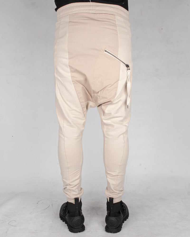 Contrasting woven jersey trousers sand