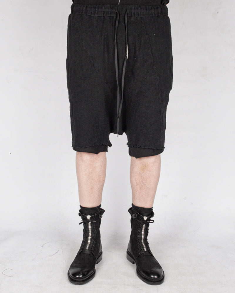 Double layered knitted linen shorts black