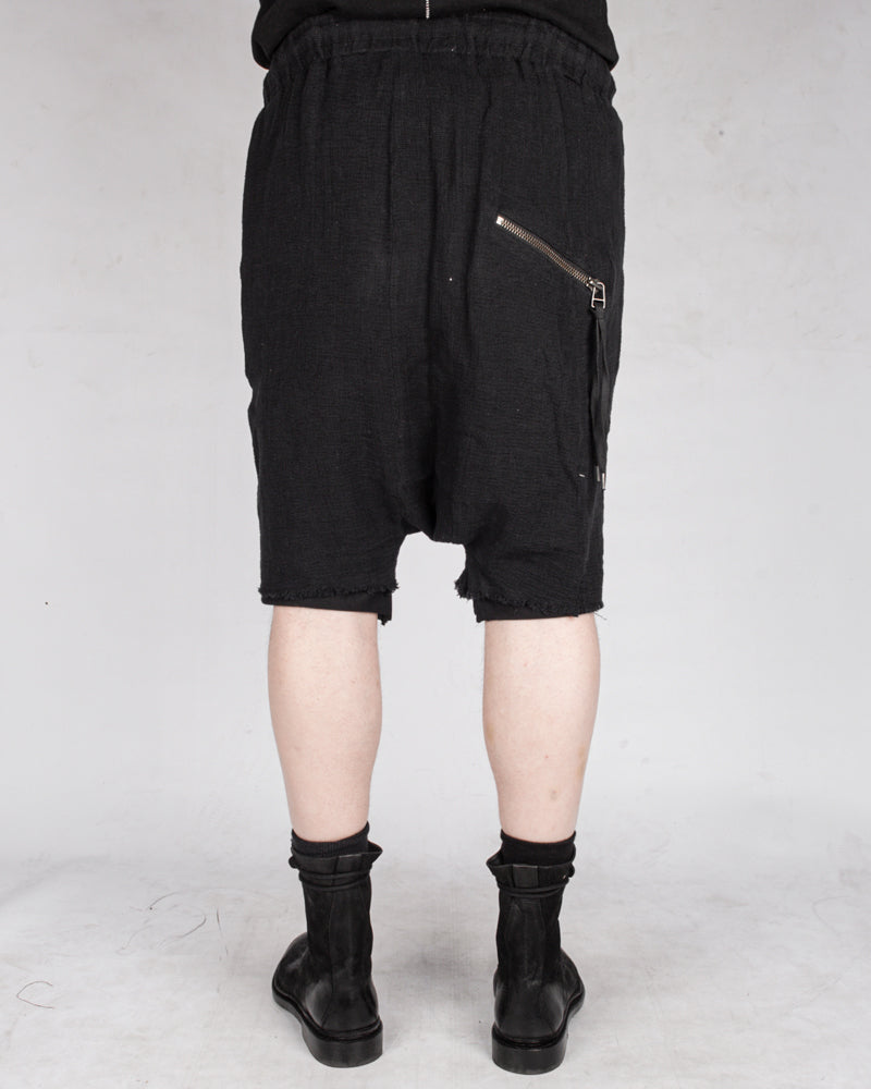 Double layered knitted linen shorts black
