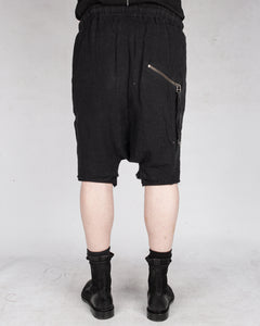 Double layered knitted linen shorts black