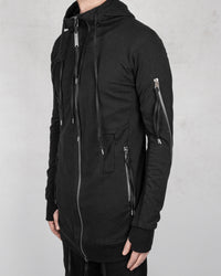 Patched zip up hooded sweatshirt black