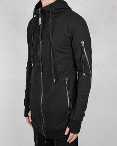 Patched zip up hooded sweatshirt black