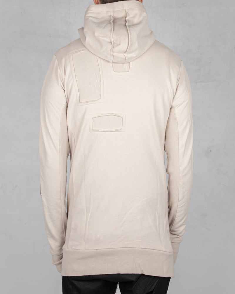 Patched zip up hooded sweatshirt sand