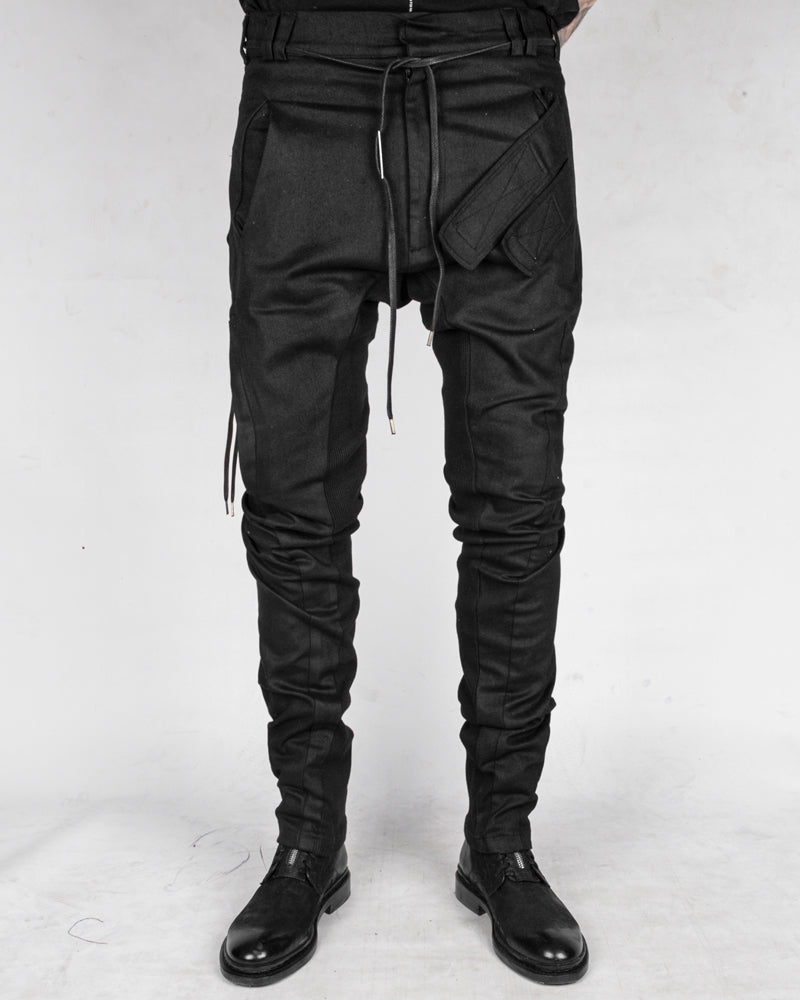 Slim coated velcro pocket trousers