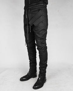 Slim coated velcro pocket trousers
