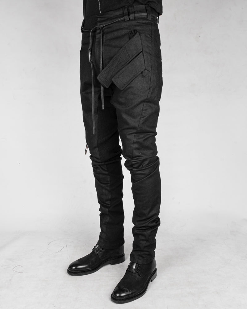 Slim coated velcro pocket trousers