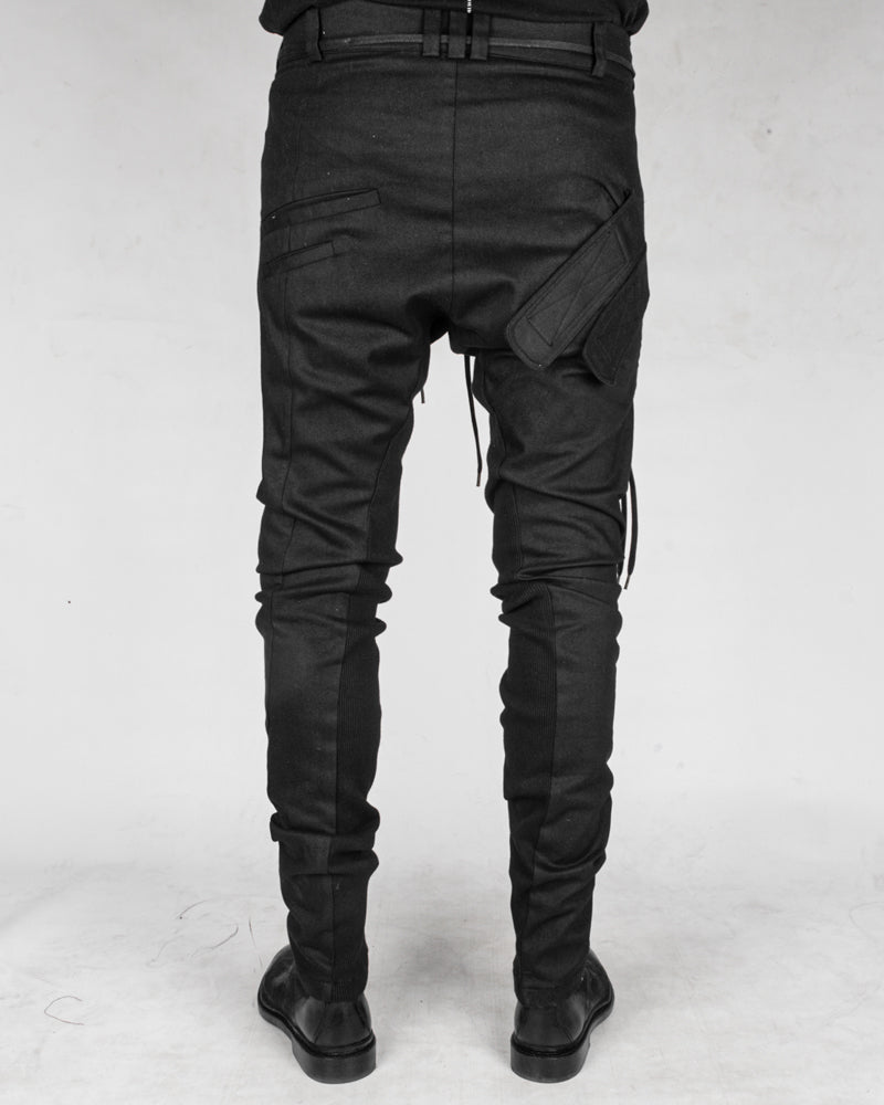 Slim coated velcro pocket trousers