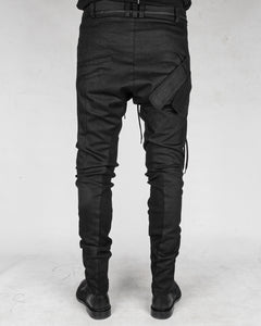 Slim coated velcro pocket trousers