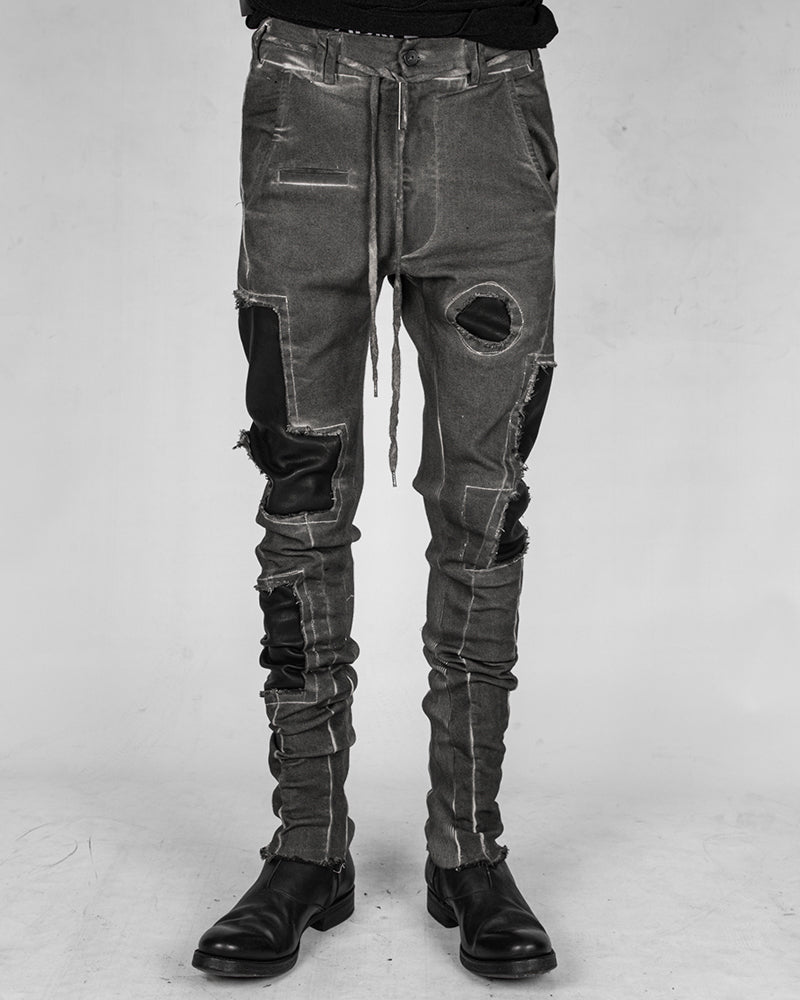 Slim leather patched trousers