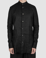 Atelier Aura - Einar mandarin collar shirt black - https://stilett.com/