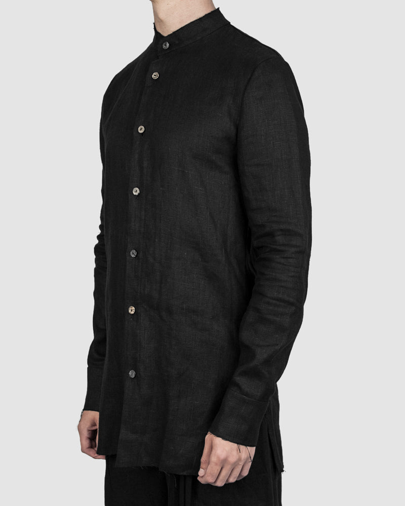 Atelier Aura - Einar mandarin collar shirt black - https://stilett.com/
