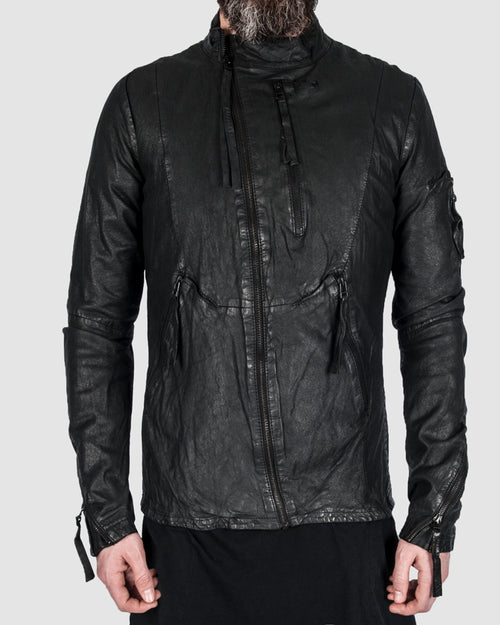 Barbara i gongini - Asymmetric zip leather jacket - https://stilett.com/