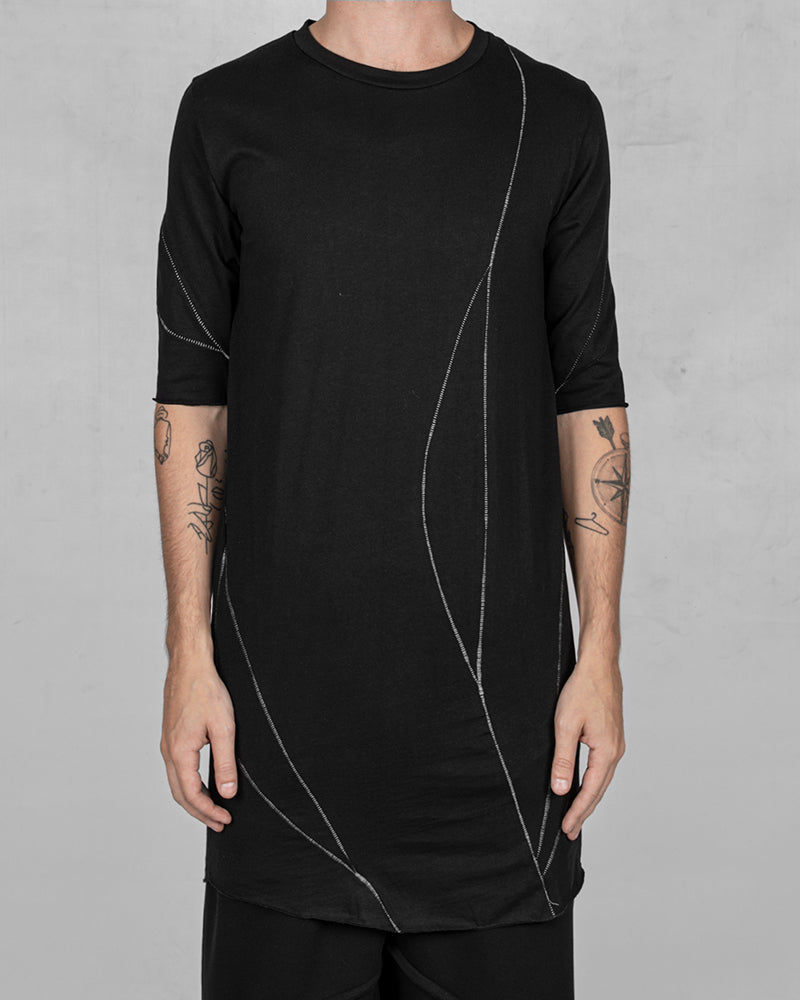 Contrast seams cotton t-shirt 3/4 sleeves