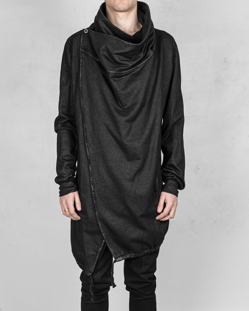Laminated asymmetric fleece cardigan