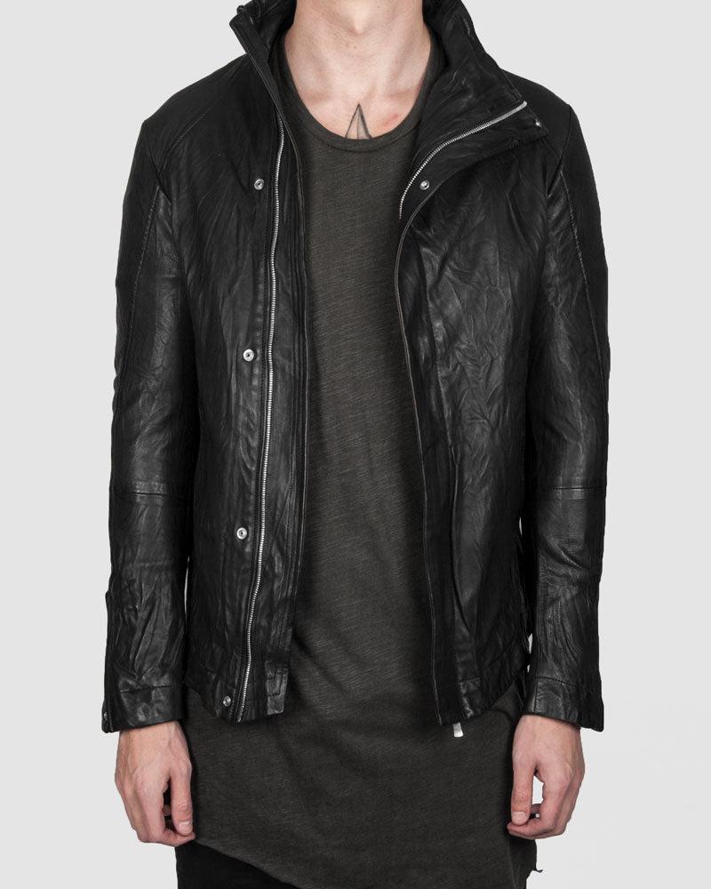 Leon Louis - Molis high collar leather jacket - https://stilett.com/