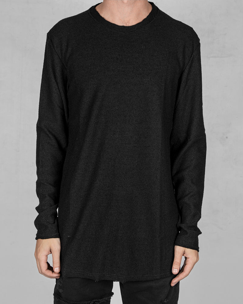 Long back crew neck sweater black