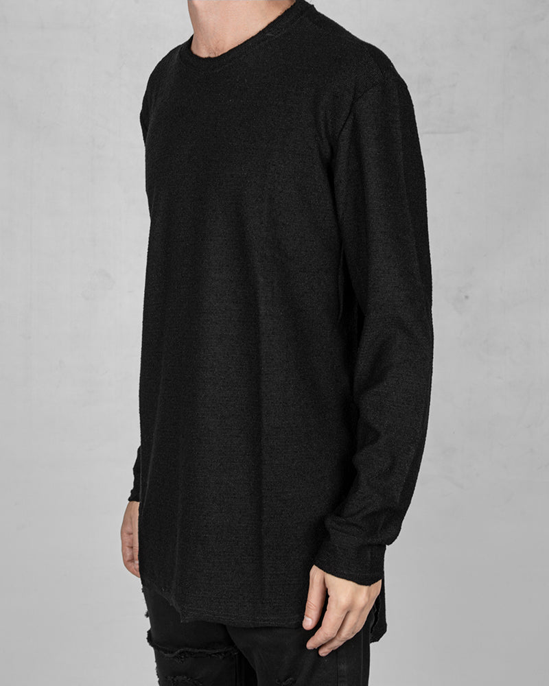 Long back crew neck sweater black