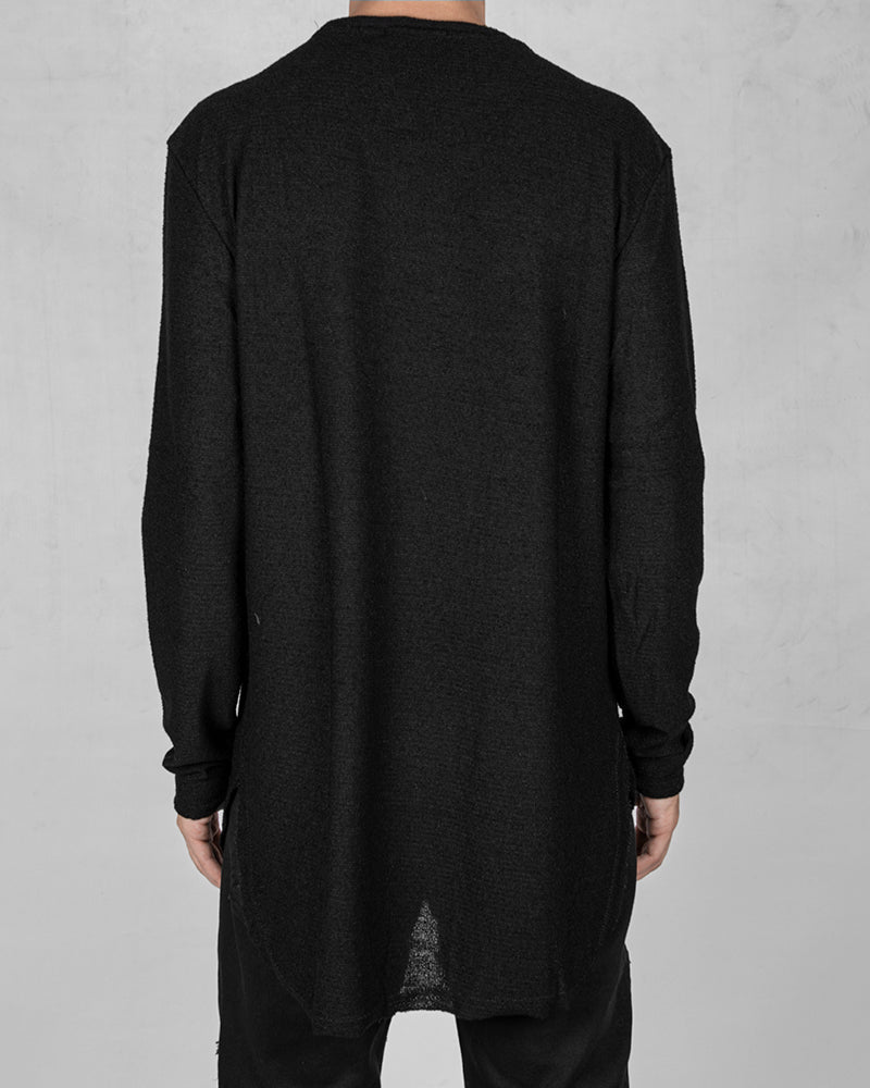 Long back crew neck sweater black
