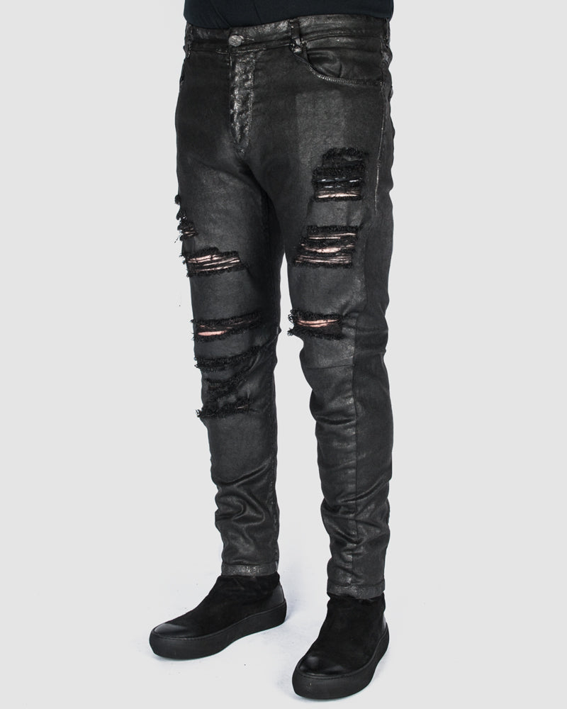 Xagon - Waxed distressed pants - Stilett.com